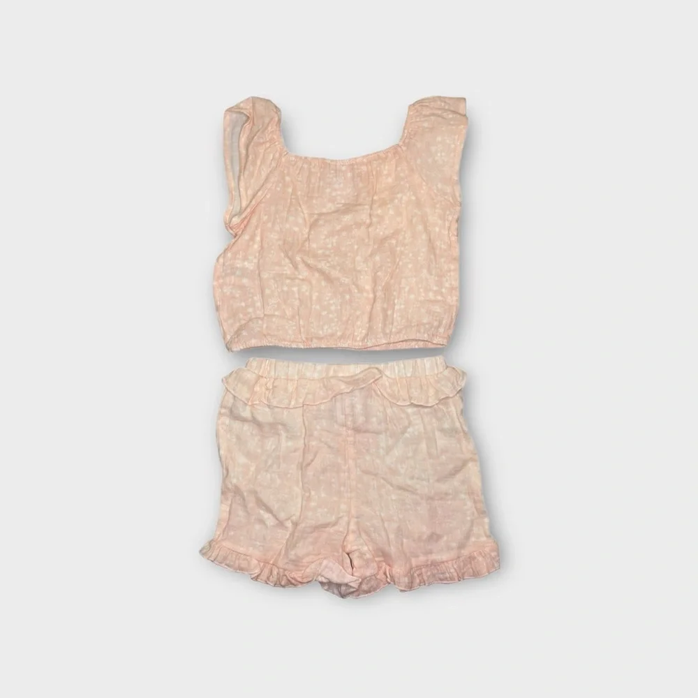 Just Lizzy 2 Piece Tank Top & Shorts Vine Pattern Pink Muslin Outfit